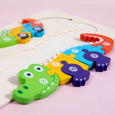 Fidtoy Juego de puzles de animales de madera – Juguete de aprendizaje para niños pequeños con formas de animales