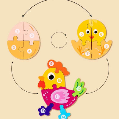 Fidtoy Juego de puzles de animales de madera – Juguete de aprendizaje para niños pequeños con formas de animales