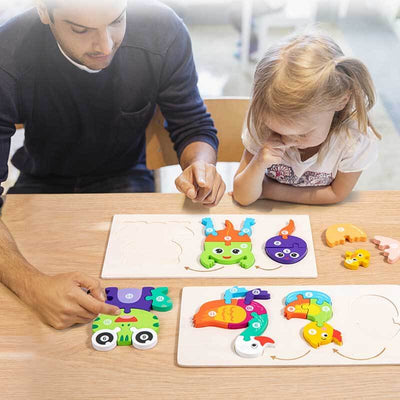 Fidtoy Juego de puzles de animales de madera – Juguete de aprendizaje para niños pequeños con formas de animales