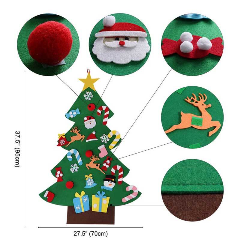 Juego de árbol de Navidad de fieltro DIY Fidtoy con 30 adornos – Actividad navideña Montessori para niños pequeños