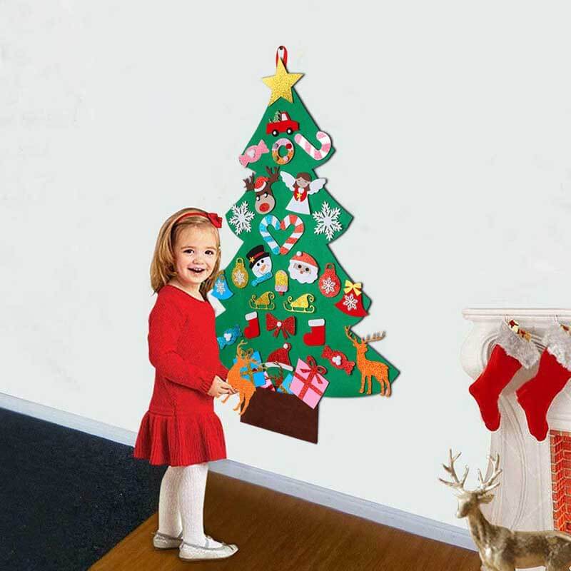 Juego de árbol de Navidad de fieltro DIY Fidtoy con 30 adornos – Actividad navideña Montessori para niños pequeños