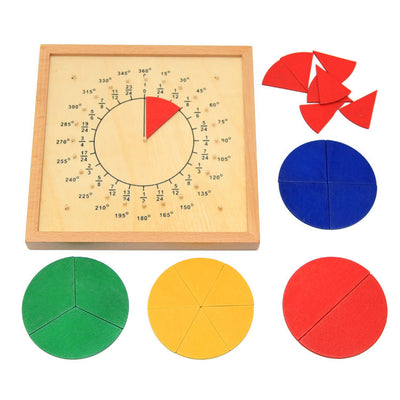 Tableau d'apprentissage Montessori des fractions et degrés circulaires
