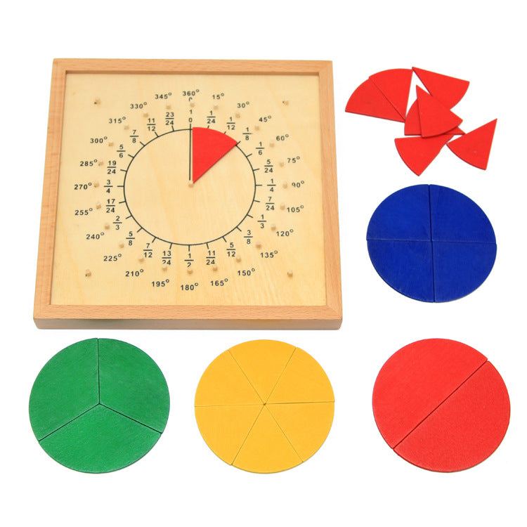 Tablero de Aprendizaje Montessori de Fracciones Circulares y Grados