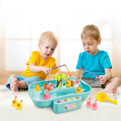 Juego de pesca electrónico Fidtoy para niños pequeños | Juguete acuático de baño y piscina con patos y música