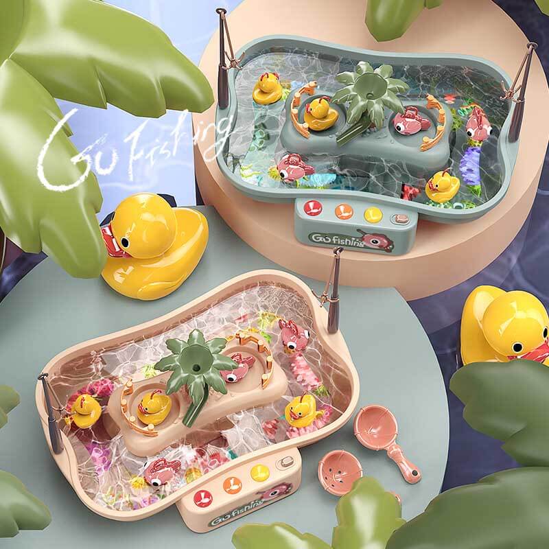 Juego de pesca electrónico Fidtoy para niños pequeños | Juguete acuático de baño y piscina con patos y música