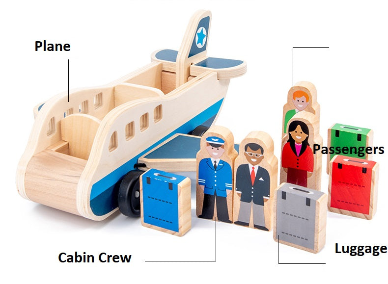 Avión de madera con personas Juguete de avión para niños