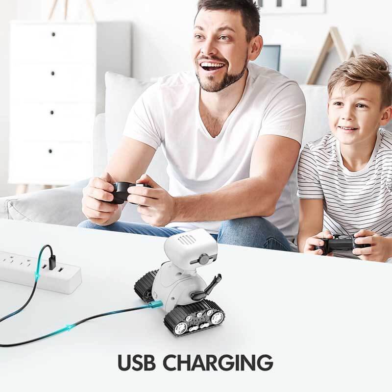 Fidtoy Robot Télécommandé pour Enfants avec Yeux LED Musique Voix Robot Dansant Interactif Jouet Éducatif Rechargeable