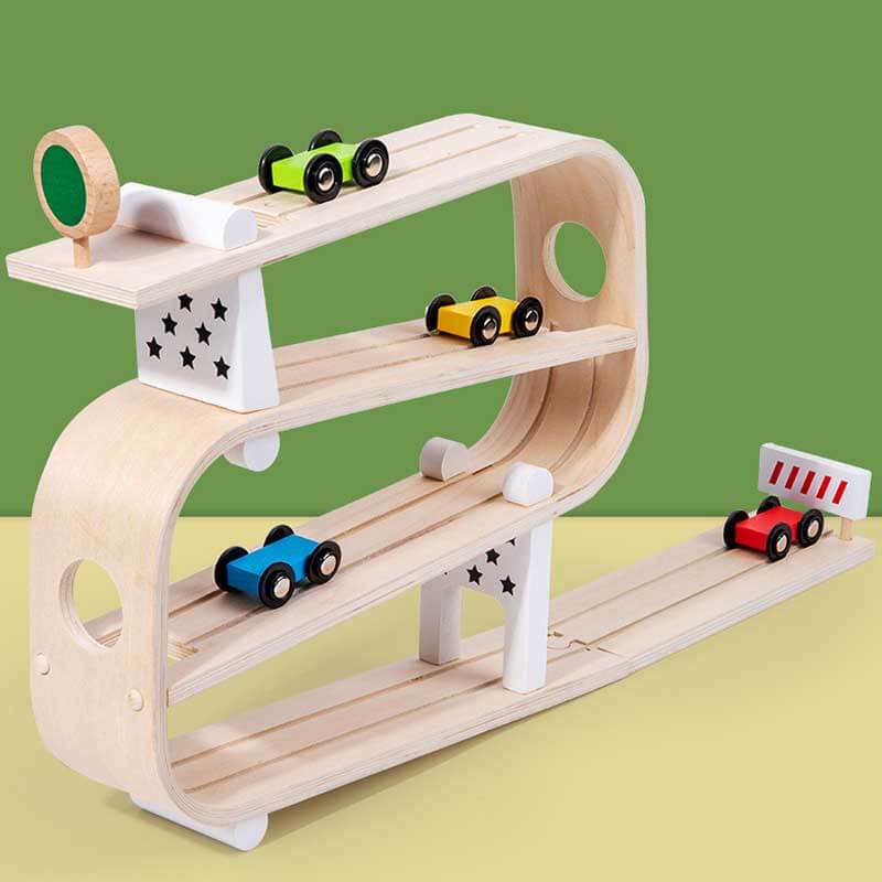 Fidtoy Coche de juguete de madera con rampa para niños - Juguete de aprendizaje interactivo