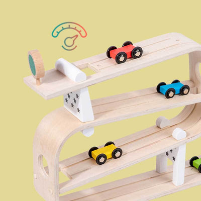 Fidtoy Coche de juguete de madera con rampa para niños - Juguete de aprendizaje interactivo