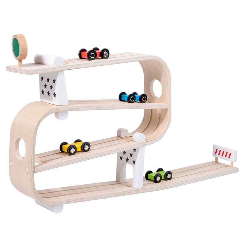 Fidtoy Coche de juguete de madera con rampa para niños - Juguete de aprendizaje interactivo