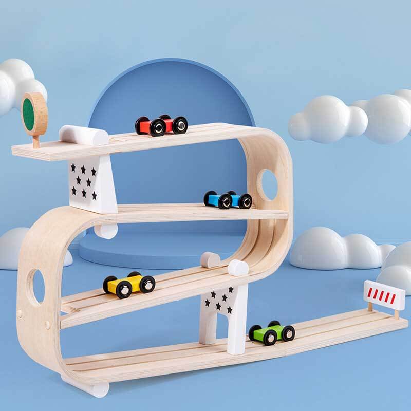 Fidtoy Coche de juguete de madera con rampa para niños - Juguete de aprendizaje interactivo