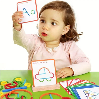 Fidtoy Wooden Sticks and Rings Pattern Matching Puzzle Cards – Memory and Cognitive Skill Toy for Kids