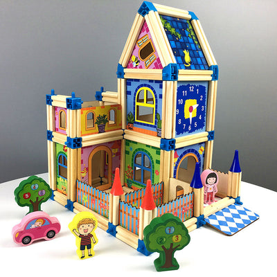 Juego de construcción de casa de madera 3D Fidtoy para juego creativo de niños