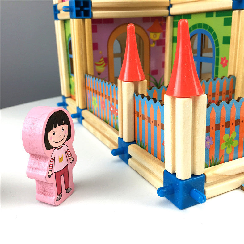 Juego de construcción de casa de madera 3D Fidtoy para juego creativo de niños