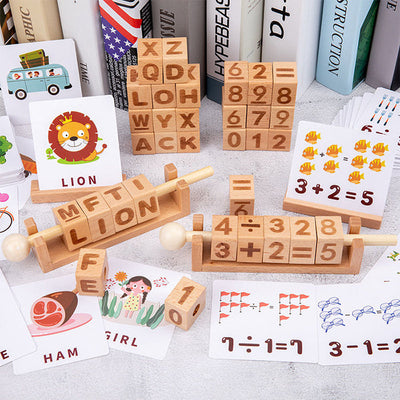 Juguetes de madera de matemáticas de emparejamiento de números / aprendizaje de pares de palabras Juguetes de madera de juego abierto