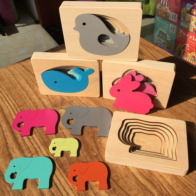 Puzles de animales de varias capas - Puzle Montessori de madera ecológico