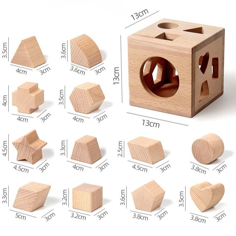 Caja clasificadora de formas Montessori con 12 bloques geométricos