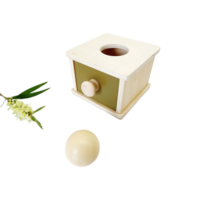 Boîte de permanence d'objet Montessori : tiroir et balle / pièces et tiroir