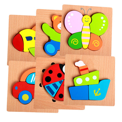 Rompecabezas básico para niños Principiantes Varios diseños Oso, Avión, Mariposa, Abeja, Mariquita, Barco Rompecabezas de madera