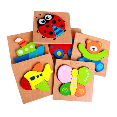 Rompecabezas básico para niños Principiantes Varios diseños Oso, Avión, Mariposa, Abeja, Mariquita, Barco Rompecabezas de madera