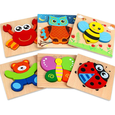 Rompecabezas básico para niños Principiantes Varios diseños Oso, Avión, Mariposa, Abeja, Mariquita, Barco Rompecabezas de madera