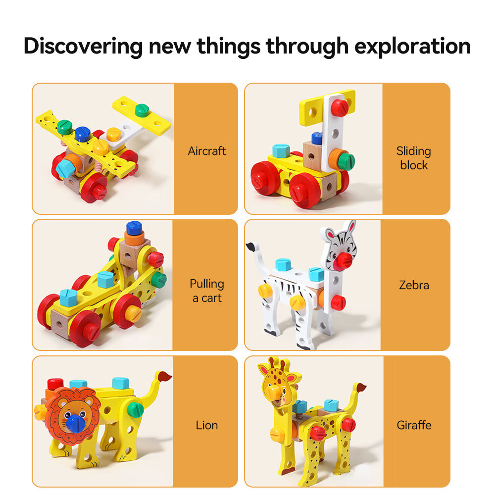 Fidtoy Smart Animal Tool Set | Wooden STEM Building Toy for Toddlers 3+