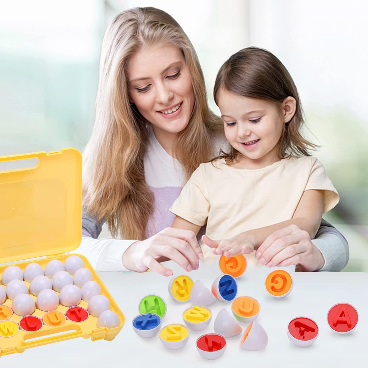 Huevos para emparejar Reconocimiento de colores y Abecedario 26 piezas