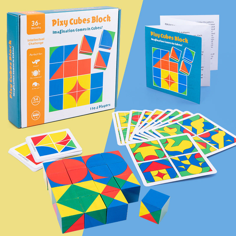 Cubos Pixy de madera con patrones, juego de fiesta para niños