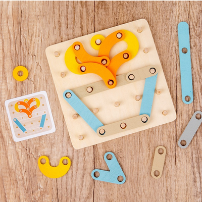 Montessori Tablero de Geometría de Madera con Clavos de Patrones de Formas de Juguete