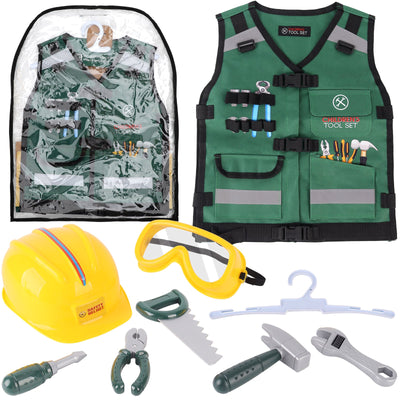 Ensemble de déguisement de construction pour jeu de rôle – Gilet de constructeur réaliste, casque de sécurité, outils et accessoires de jouet – Kit de jeu de simulation STEM pour garçons et filles de 3 ans et plus – Cadeau déguisement