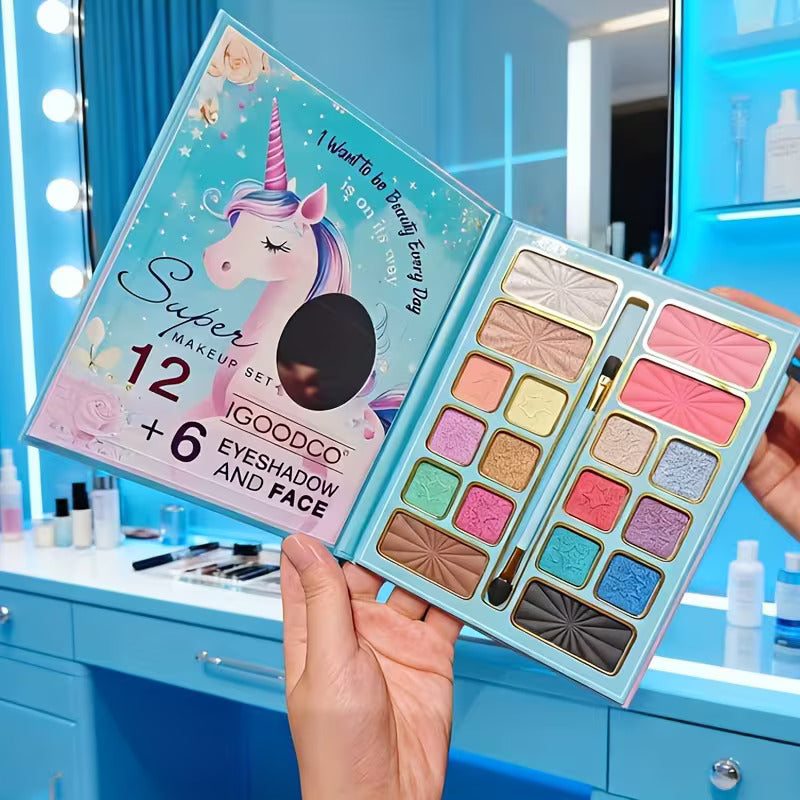 Fidtoy Unicorn Children's Makeup Eye Shadow and Face Set 18 Pieces | Kids Pretend Beauty Play Palette, Washable Dress-Up Makeup, Color Creativity & Party Role Play Toy Age 5+