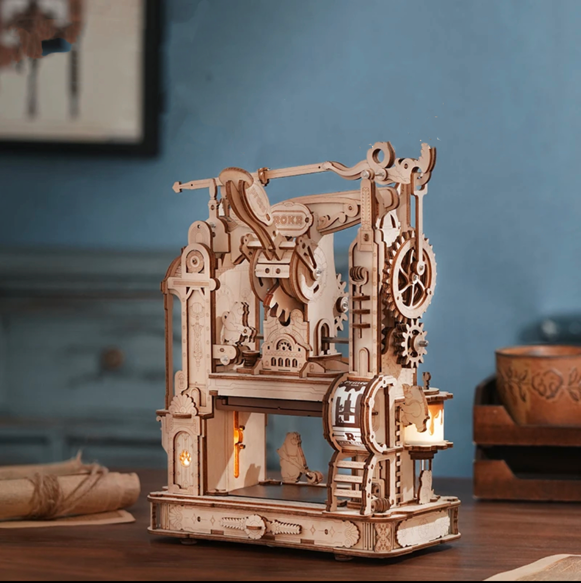 Puzle de madera 3D mecánico de imprenta clásica
