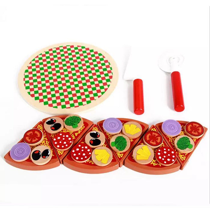 Ensemble de jeu de pizza en bois - Jouets de motricité fine