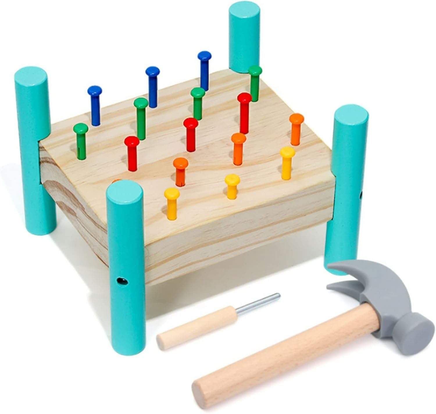 Mesa de madera interactiva para martillar y banco de actividades - 603