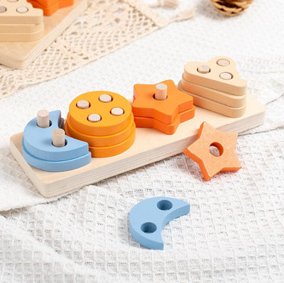 Fidtoy Colonne de Tri en Bois Étoile et Croissant Montessori Jouet d'Empilage Trieur de Formes pour Tout-Petits