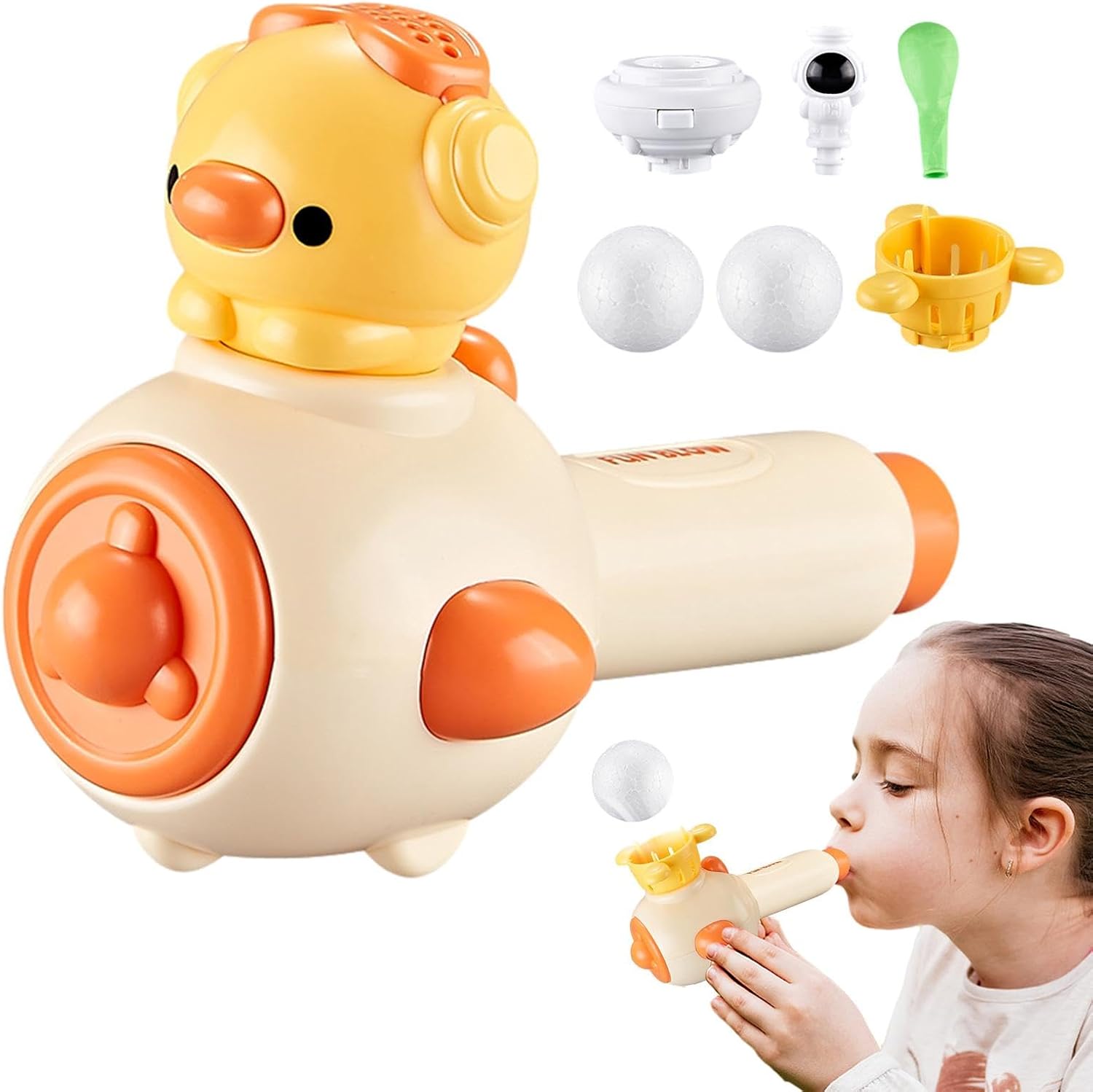 Fidtoy 3 in 1 Blower Floating Balloon Ball Activity Toy for Kids – Montessori Breathing Training Toy with Floating Ball, Balloon Launcher & Whistle Game for Ages 3+