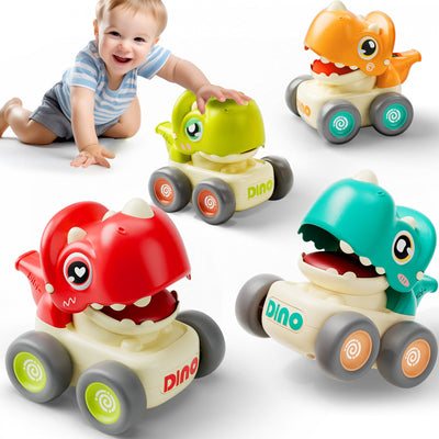 Fidtoy Dinosaur Press and Go Car Toy with Whistle for Toddlers