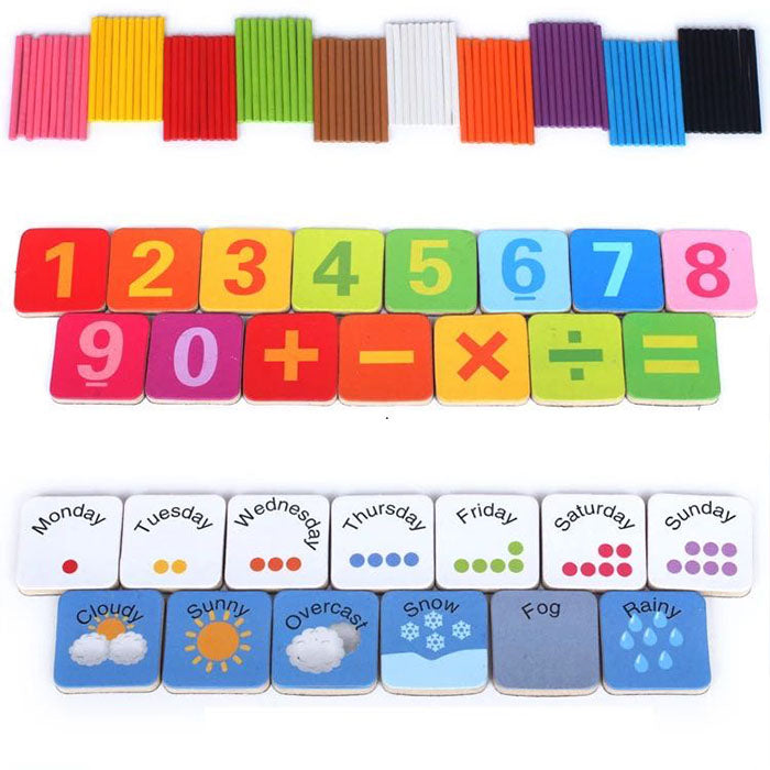 Juguetes Montessori de madera 4 en 1 para niños pequeños - Palos de conteo matemático Números magnéticos