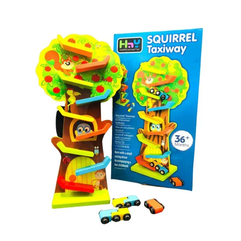 Fidtoy Pista de Rampa de 9 Niveles de Madera y Set de Juego de Coches de Carreras – Juguete de Desarrollo para Niños Pequeños