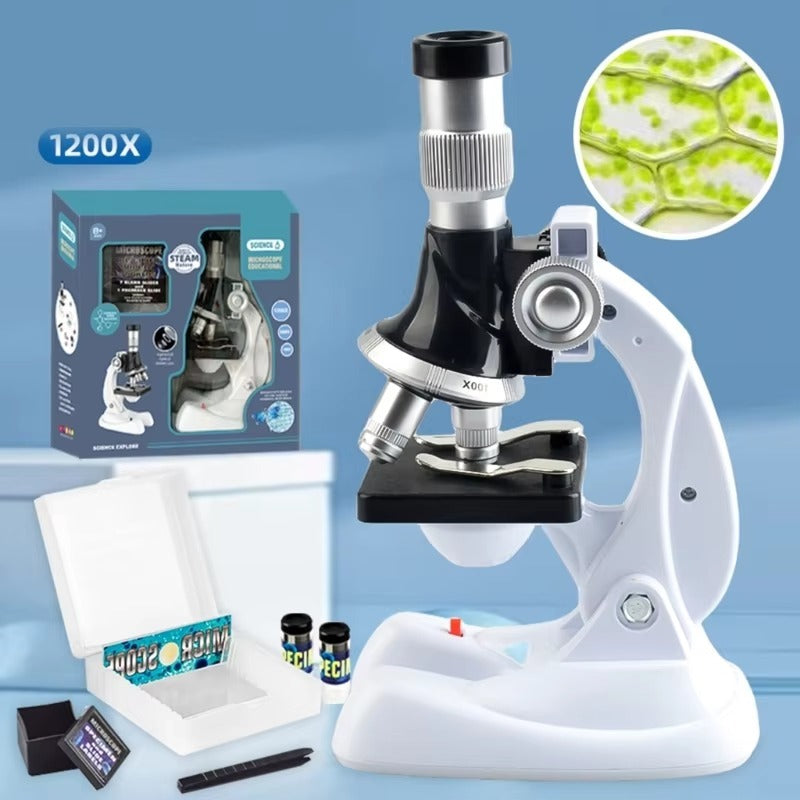 Fidtoy STEAM Science Explore Microscope Experiment Kit for Kids, 100X 600X 1200X Beginner Microscope Learning Toy with Slides and Accessories