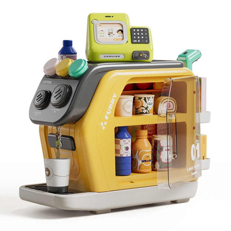 Set de Café de Juguete de Simulación Multifuncional 3 en 1 con Caja Registradora - L94