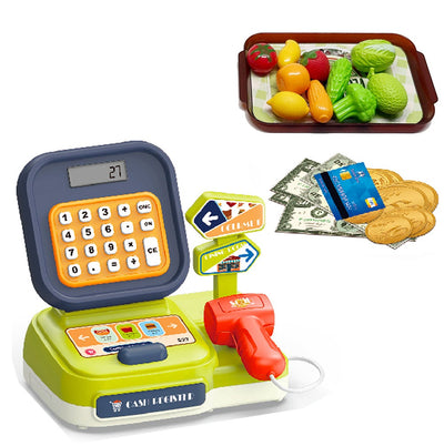Fidtoy Supermarket Cash Register Pretend Play Kit for Kids | Plastic Checkout Counter Toy Set, Calculator Register, Toy Scanner, Electronic Scale, Fruits & Vegetables, Math Counting & Social Role Play Toy Age 3+
