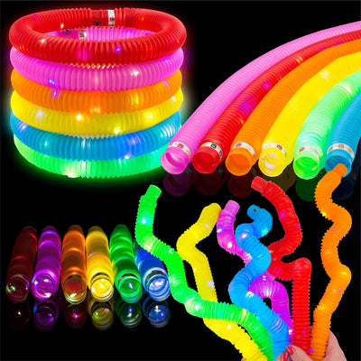 Fidtoy Glow in the Dark Stretchable Pop Tube Set for Kids Sensory Party Play Fine Motor Fun