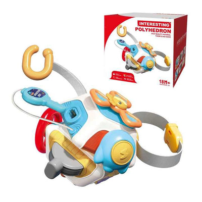 Fidtoy Cube d'activités Montessori 10 en 1, cube d'activités sensoriel en plastique avec 10 panneaux d'activités, jouets rotatifs, volant, clés à assortir et interrupteurs, pour les 6 mois et plus