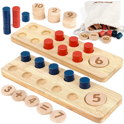 Fidtoy Juguete de Matemáticas de Madera para Niños Pequeños, Set de Aprendizaje de Conteo, Suma y Resta con Clavijas y Números