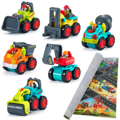 Fidtoy Lot de 6 véhicules de construction avec tapis de jeu pour enfants