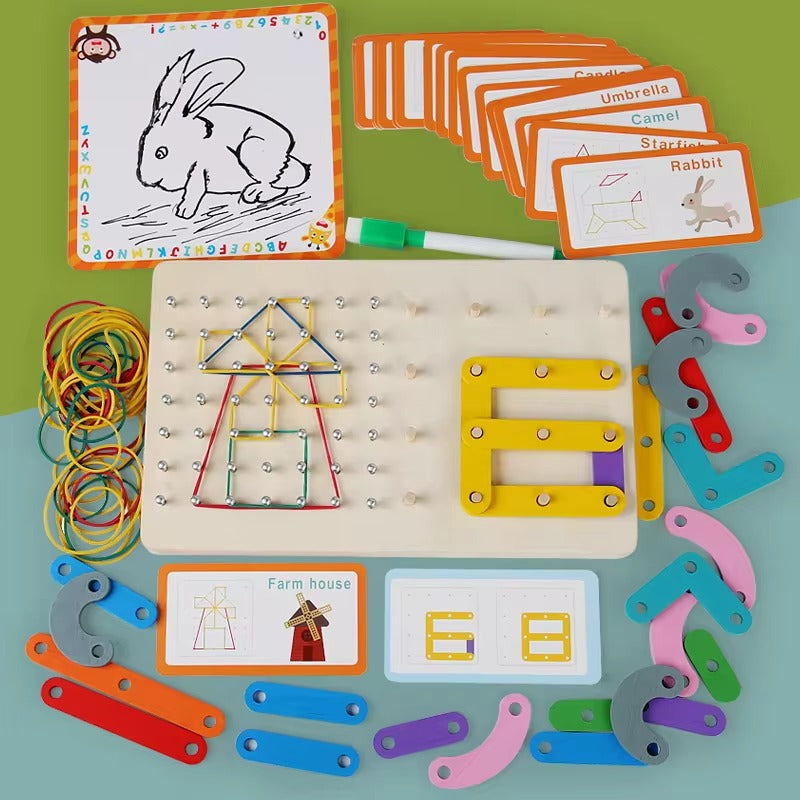 Bandes de géométrie Montessori en bois et cartes de modèles avec carte à dessiner - 564