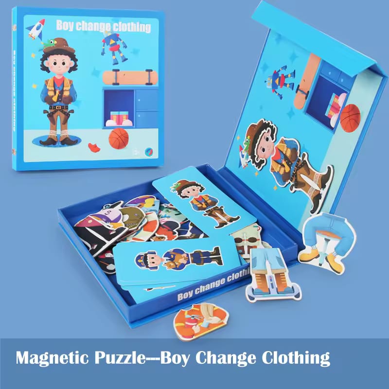 Fidtoy Boy Change Clothing Magnetic Board Puzzle – Magnetic Dress Up Game for Kids, Outfit Matching Learning Toy for Preschool Boys Ages 3-6