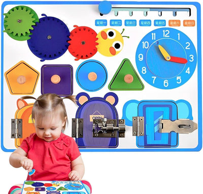 Fidtoy Tableau d'activités sensoriel en bois avec formes géométriques Montessori, jouet d'apprentissage de la motricité fine pour enfants de 2 à 6 ans