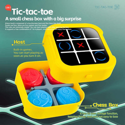 Jeu de société Fidtoy 5-en-1 électronique et tactile, Rechargeable et portable, avec 5 jeux : Puissance 4, Maître de mémoire, Tape-taupe, Jeu de mélodie et Morpion à deux joueurs, pour les 3 ans et plus.